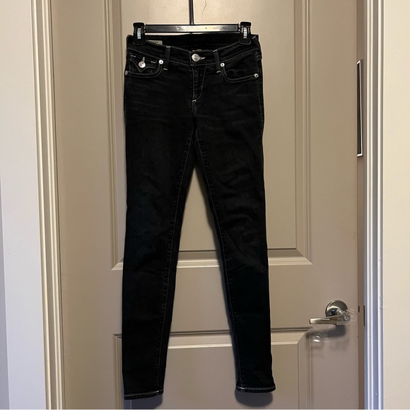 True Religion Casey with Flap in Tarmac Black colour size 24 skinny jeans dark - Picture 4 of 14
